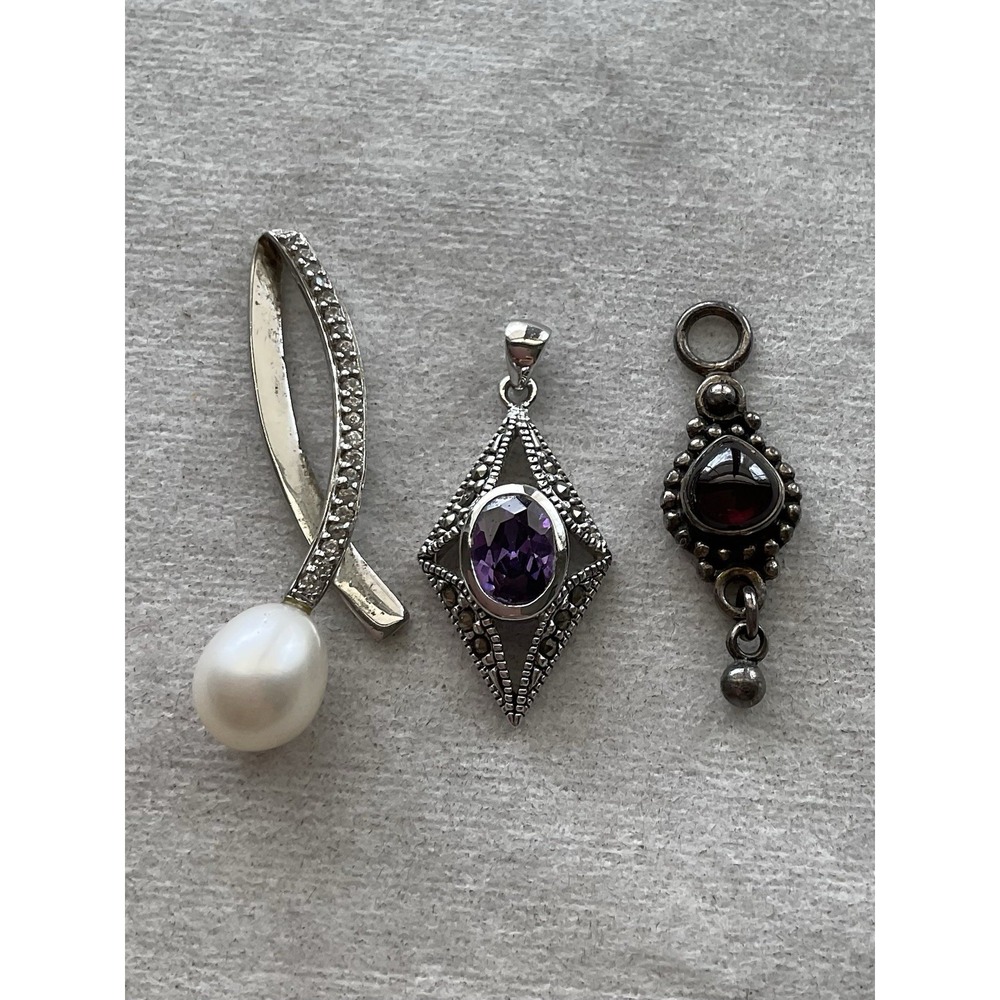 Lot Of 3 925 Sterling Silver Pendant Gemstone Vintage Estate Jewelry